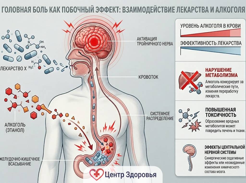 Визуализация головной боли от сочетания лекарств