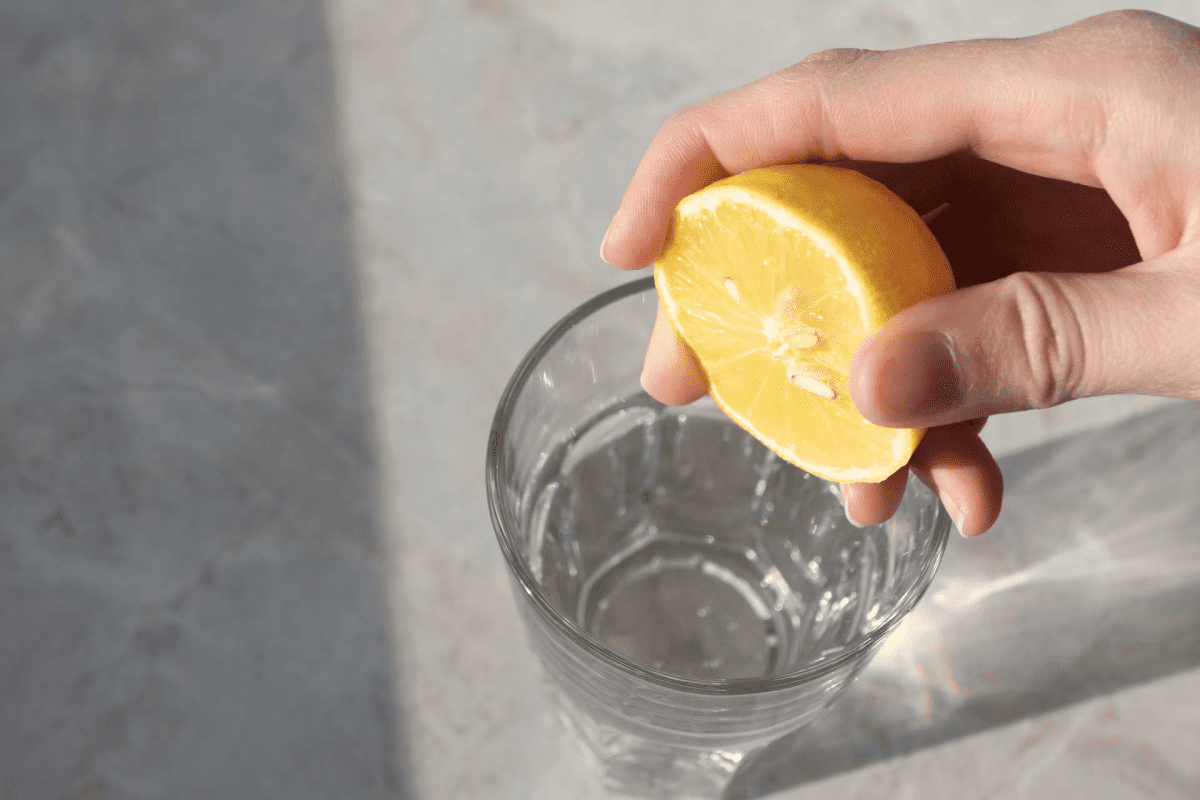 Человек выжимает лимон в стакан